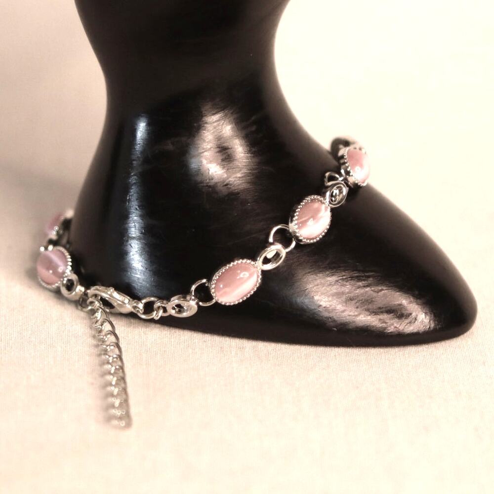 💎Pink Stone Silver Tone Chain Bracelet